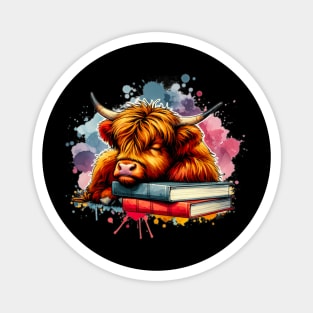 Highland Cow And Books Magnet